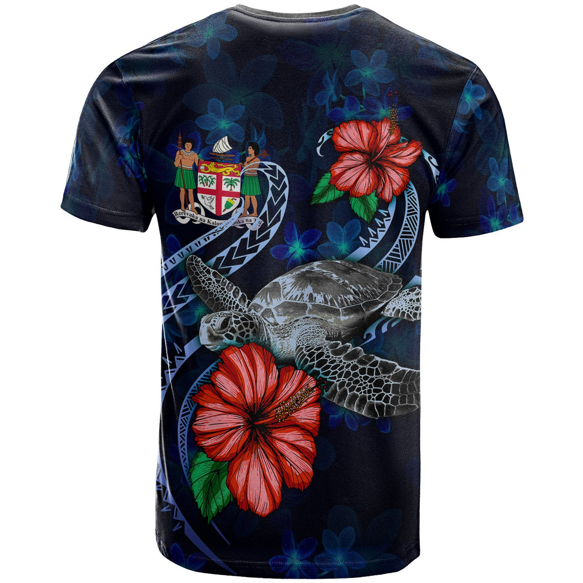 Fiji Polynesian T Shirt Blue Turtle Hibiscus - Polynesian Pride