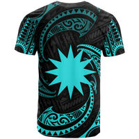 Nauru Polynesian All Over T Shirt Neon Blue Tribal Wave - Polynesian Pride