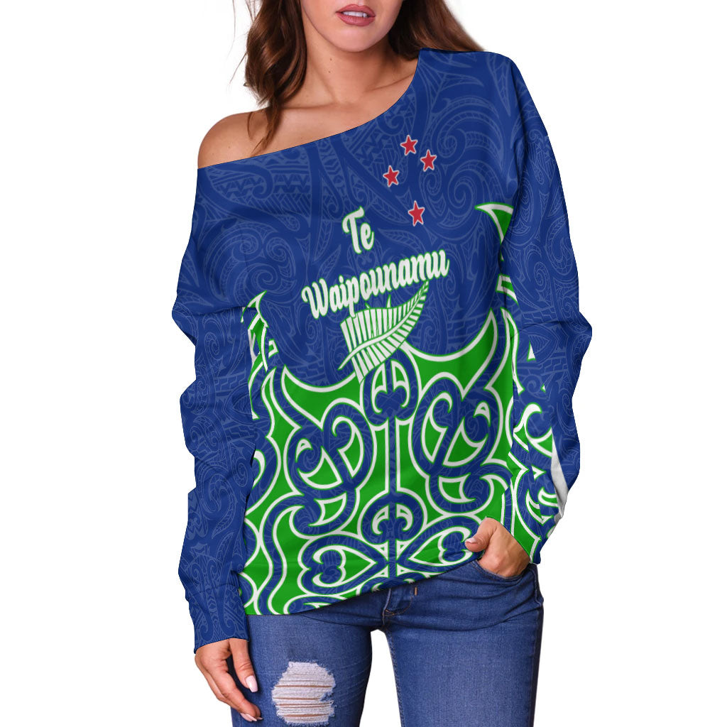 New Zealand South Island (Te Waipounamu) Pride Women Off Shoulder Sweater - LT12 - Polynesian Pride
