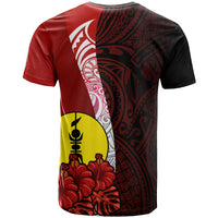 New Caledonia Polynesian T Shirt Coat Of Arm With Hibiscus - Polynesian Pride