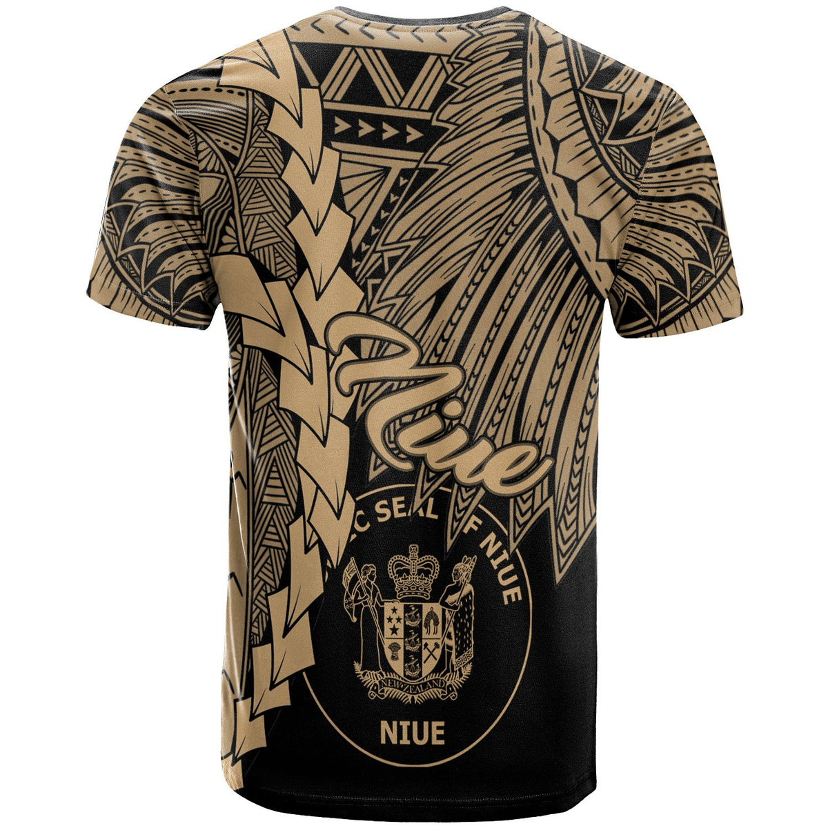 Niue Polynesian Custom T Shirt Tribal Wave Tattoo Gold - Polynesian Pride