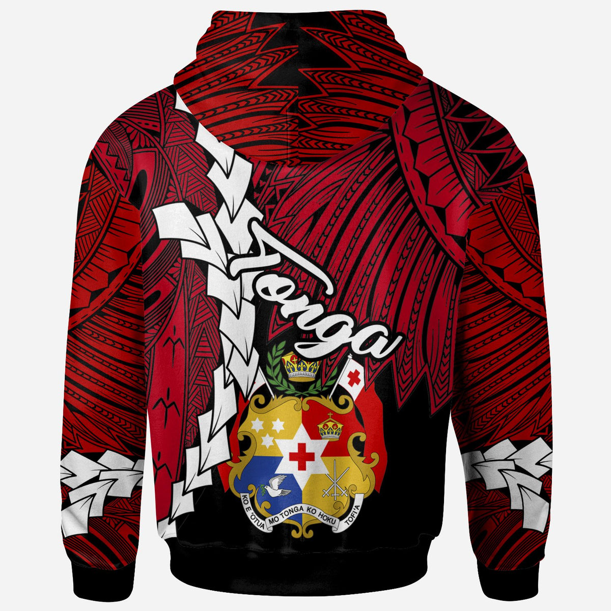 Tonga Polynesian Hoodie Tribal Wave Tattoo Flag Color - Polynesian Pride