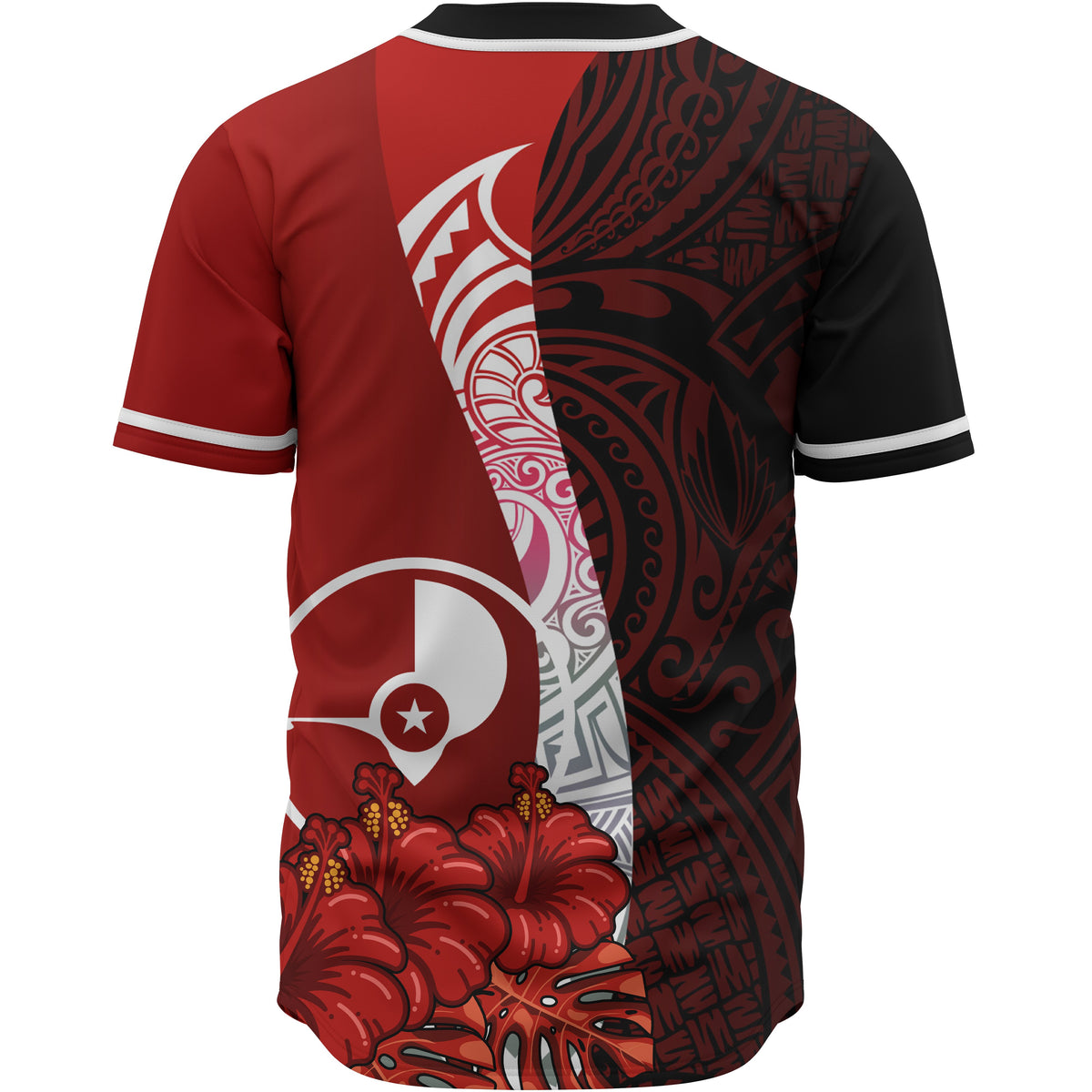 Yap Polynesian Baseball Shirt - Coat Of Arm With Hibiscus - Polynesian Pride