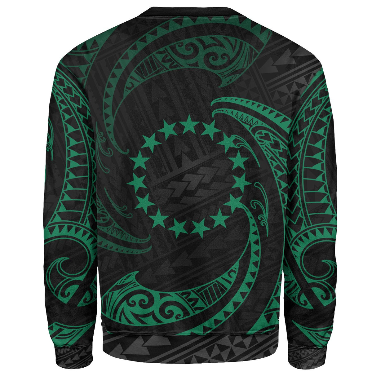 Cook Islands Polynesian Custom Personalised Sweater - Green Tribal Wave - Polynesian Pride