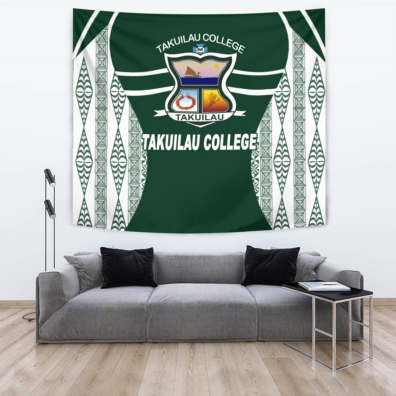 Takuilau College Tongan Patterns Tapestry - LT12 Wall Tapestry Green - Polynesian Pride