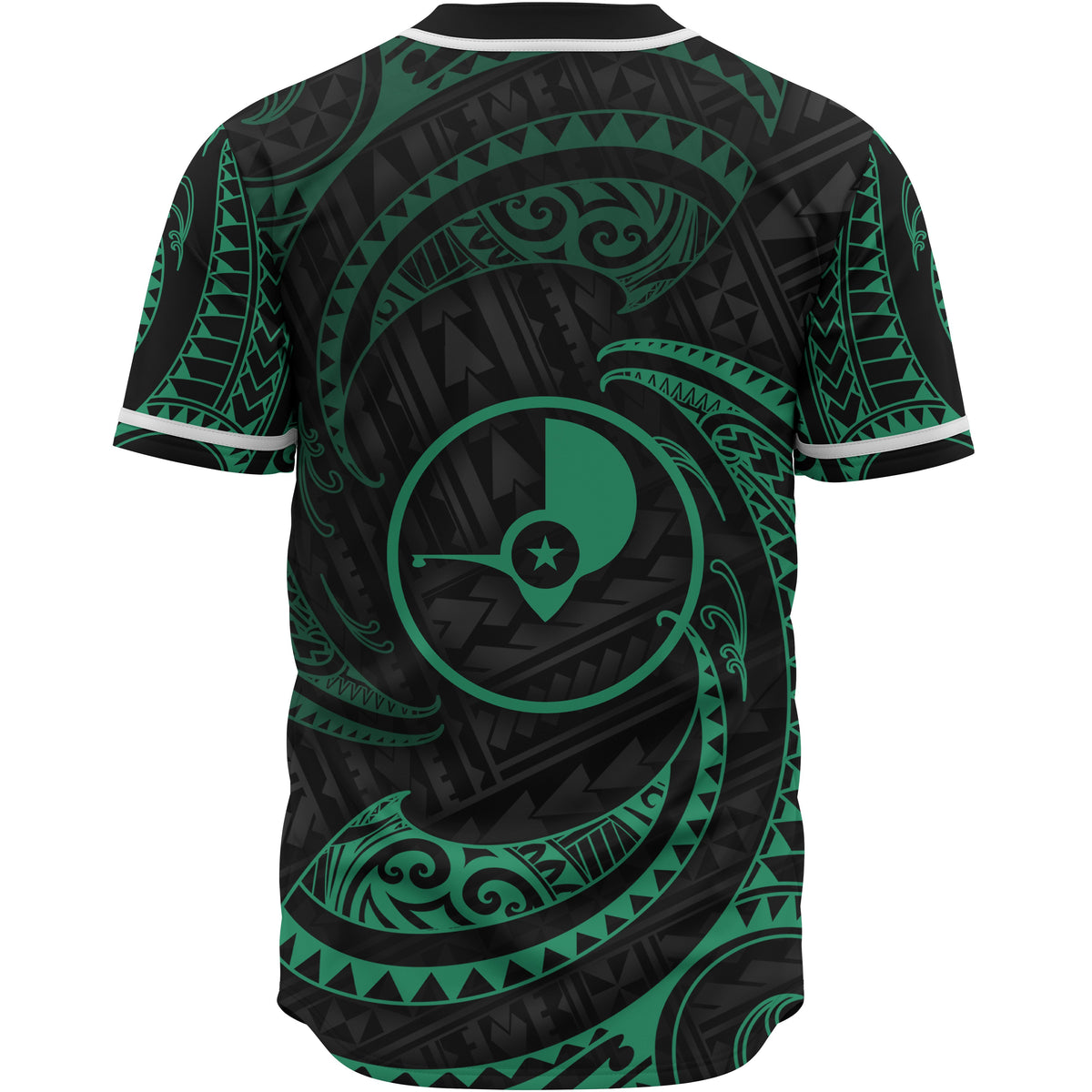 Yap Polynesian Custom Personalised Baseball Shirt - Green Tribal Wave - Polynesian Pride