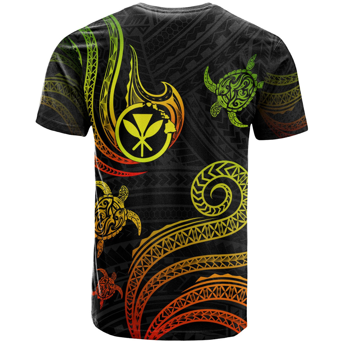 Kanaka Maoli Custom T Shirt Polynesian Turtle With Pattern Reggae - Polynesian Pride