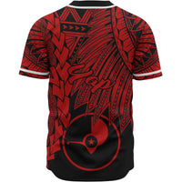 Yap Polynesian Baseball Shirt - Tribal Wave Tattoo Red - Polynesian Pride