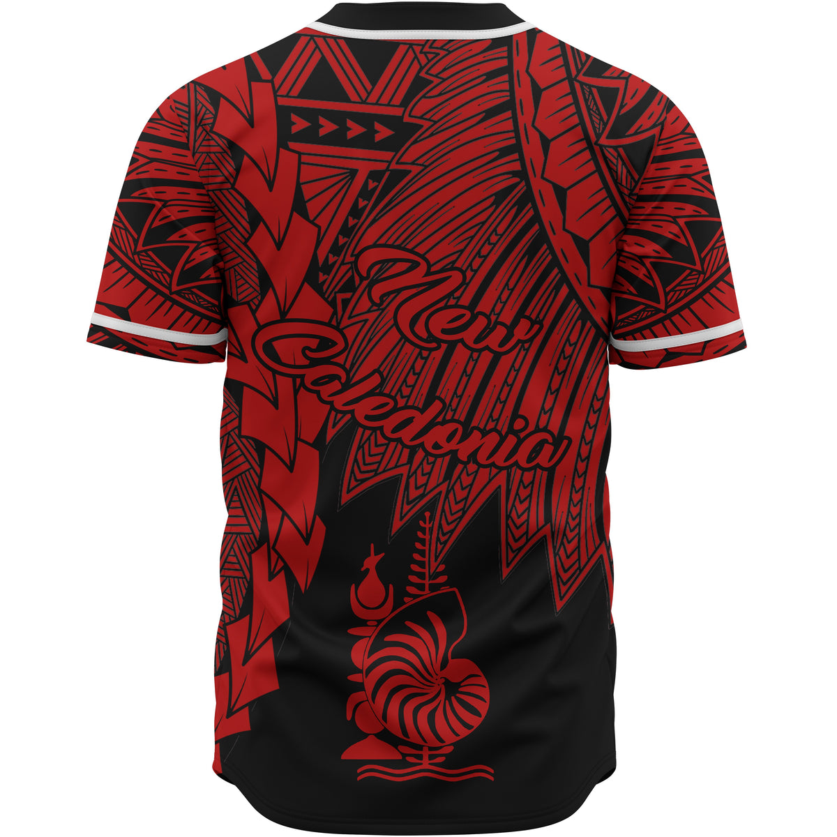 New Caledonia Polynesian Baseball Shirt - Tribal Wave Tattoo Red - Polynesian Pride