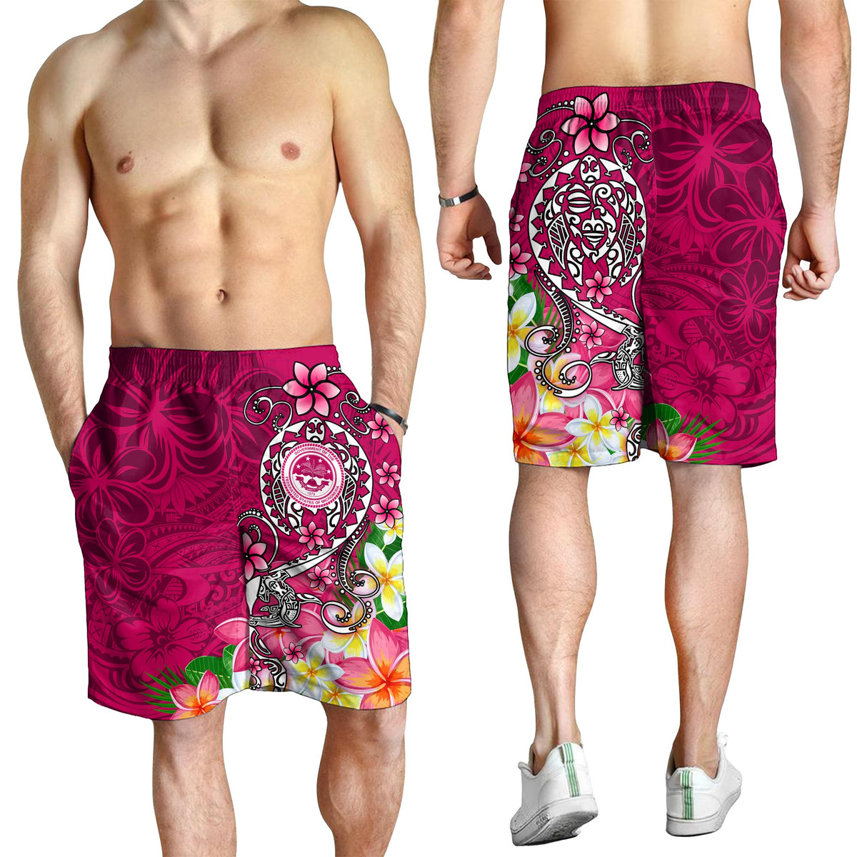FSM Men's Short - Turtle Plumeria (PINK) - Polynesian Pride