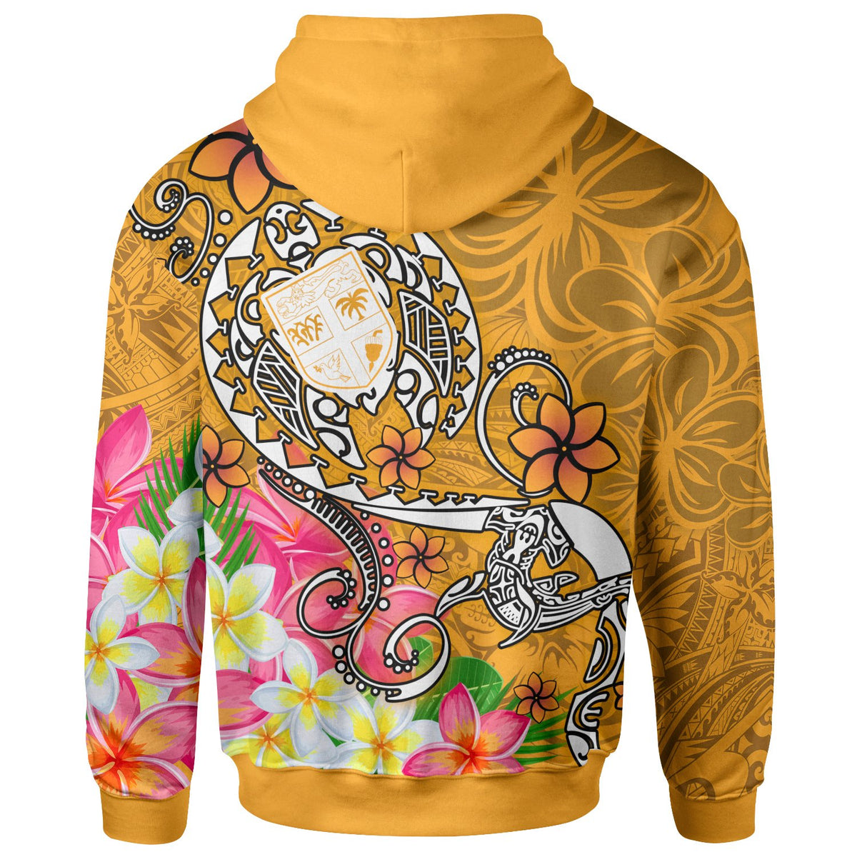 Fiji Zip up Hoodie Turtle Plumeria (Gold) - Polynesian Pride