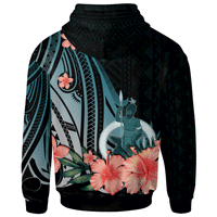 Vanuatu Zip Hoodie Turquoise Polynesian Hibiscus Pattern Style - Polynesian Pride