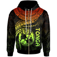 Tonga Polynesian Zip up Hoodie Tonga Waves (Reggae) Unisex Black - Polynesian Pride