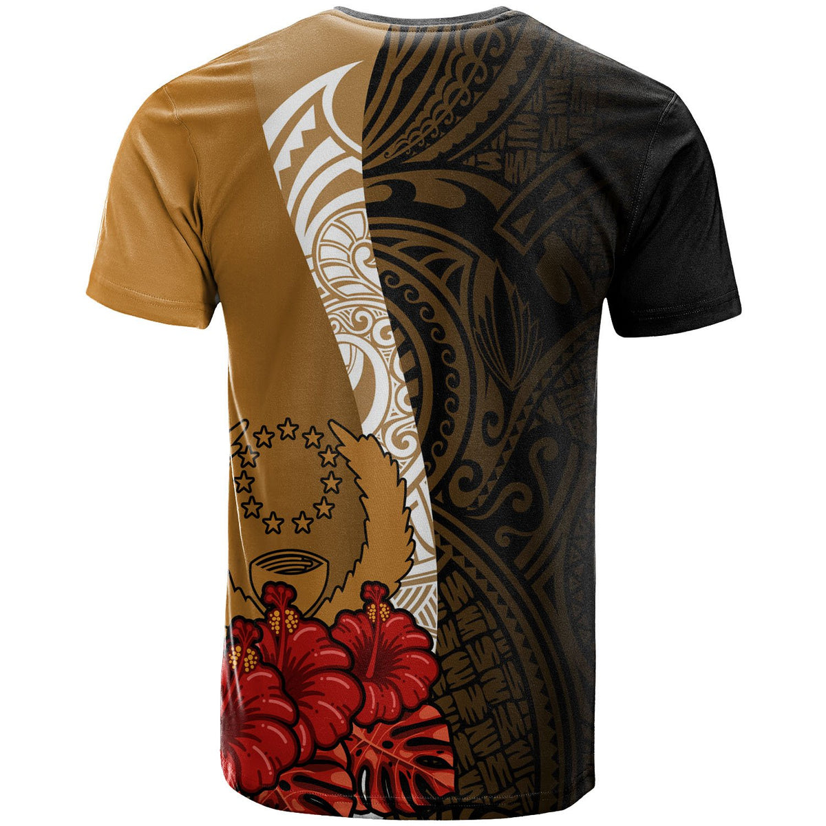 Kosrae Micronesia T Shirt Coat Of Arms With Hibiscus Gold - Polynesian Pride