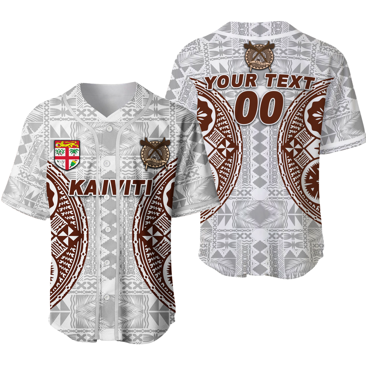(Custom Personalised) Fiji Kaiviti Tapa Pattern Baseball Jersey - LT12 Unisex White - Polynesian Pride