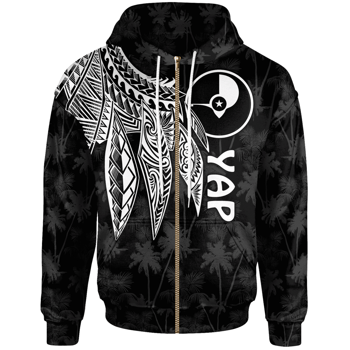 Yap Zip up Hoodie Polynesian Wings (White) Unisex White - Polynesian Pride