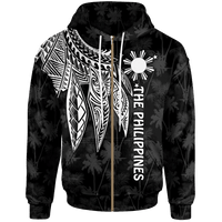 The Philippines Zip up Hoodie Polynesian Wings (White) Unisex White - Polynesian Pride