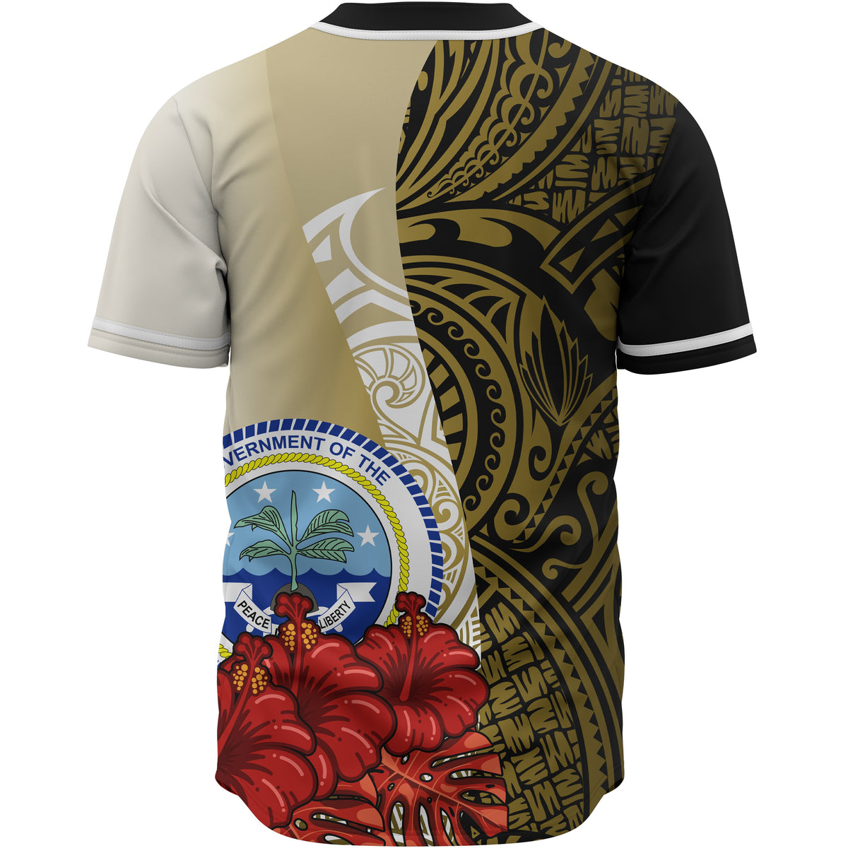 Federated States Of Micronesia Polynesian Baseball Shirt - Coat Of Arm With Hibiscus Gold - Polynesian Pride
