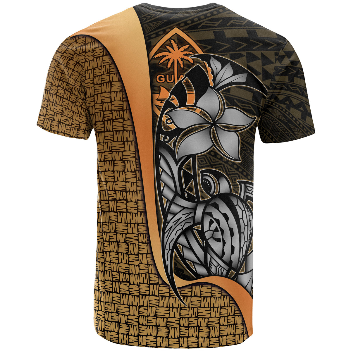 Guam Polynesian Custom T Shirt Gold Turtle with Hook - Polynesian Pride
