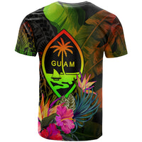 Guam Polynesian Custom T Shirt Hibiscus and Banana Leaves - Polynesian Pride