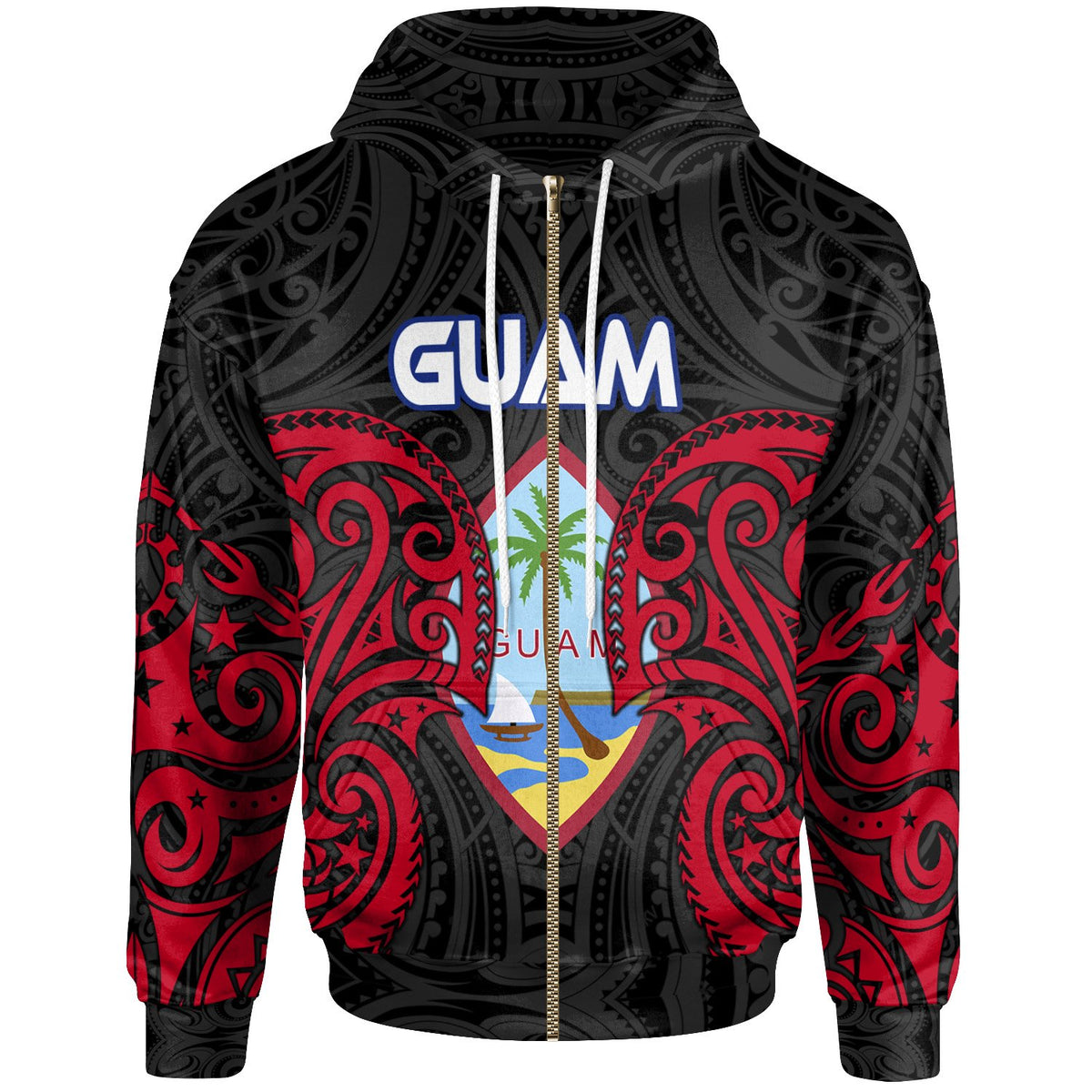 Guam Polynesian Zip up Hoodie Guam Spirit Unisex Red - Polynesian Pride