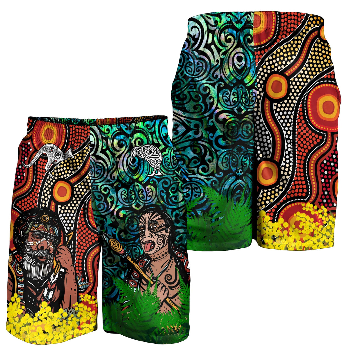 Australia Aboriginal Kangaroo Combine New Zealand Maori Kiwi Bird Men Short - LT2 - Polynesian Pride