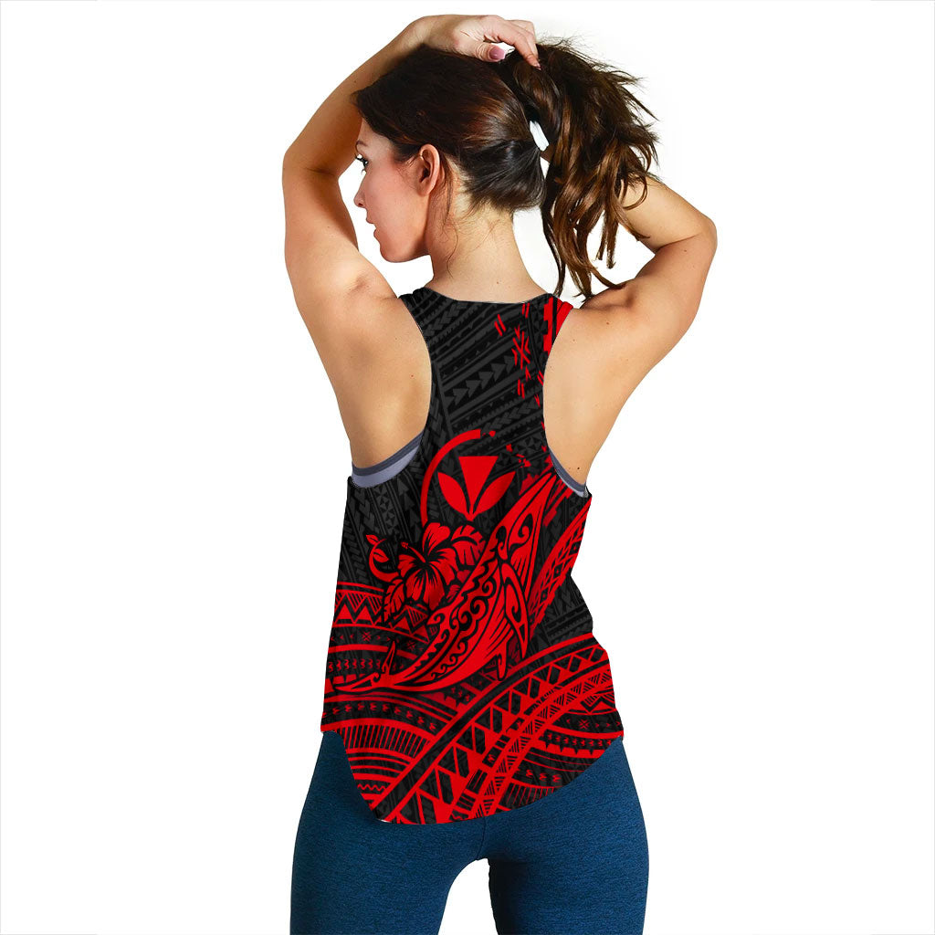 Hawaii Humpback Whale With Hibiscus Tribal Red Women Tank Top - LT12 - Polynesian Pride
