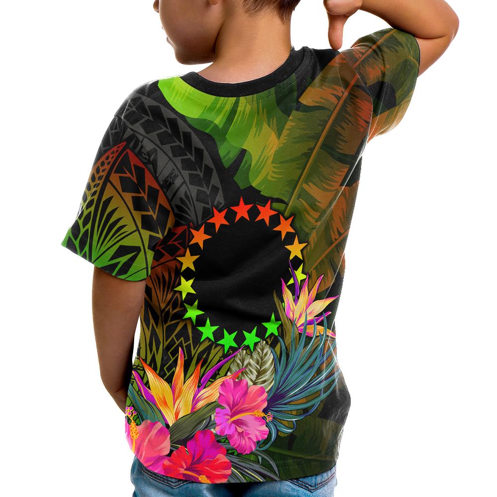 Cook Islands Polynesian Custom T Shirt Hibiscus and Banana Leaves - Polynesian Pride