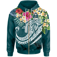 Guam Polynesian Zip up Hoodie Summer Plumeria (Turquoise) Unisex Turquoise - Polynesian Pride