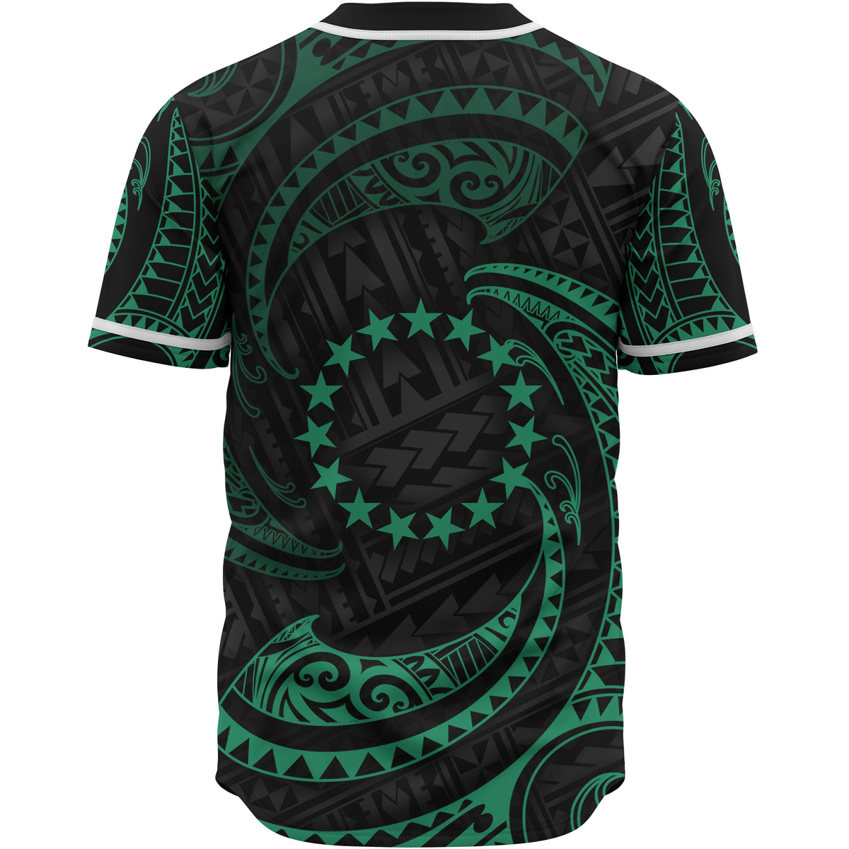 Cook Islands Polynesian Custom Personalised Baseball Shirt - Green Tribal Wave - Polynesian Pride