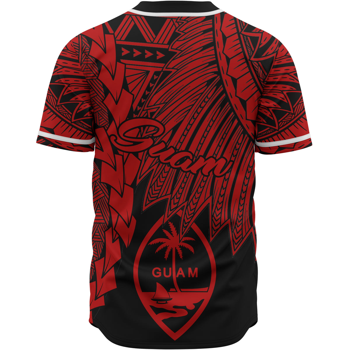 Guam Polynesian Custom Personalised Baseball Shirt - Tribal Wave Tattoo Red - Polynesian Pride