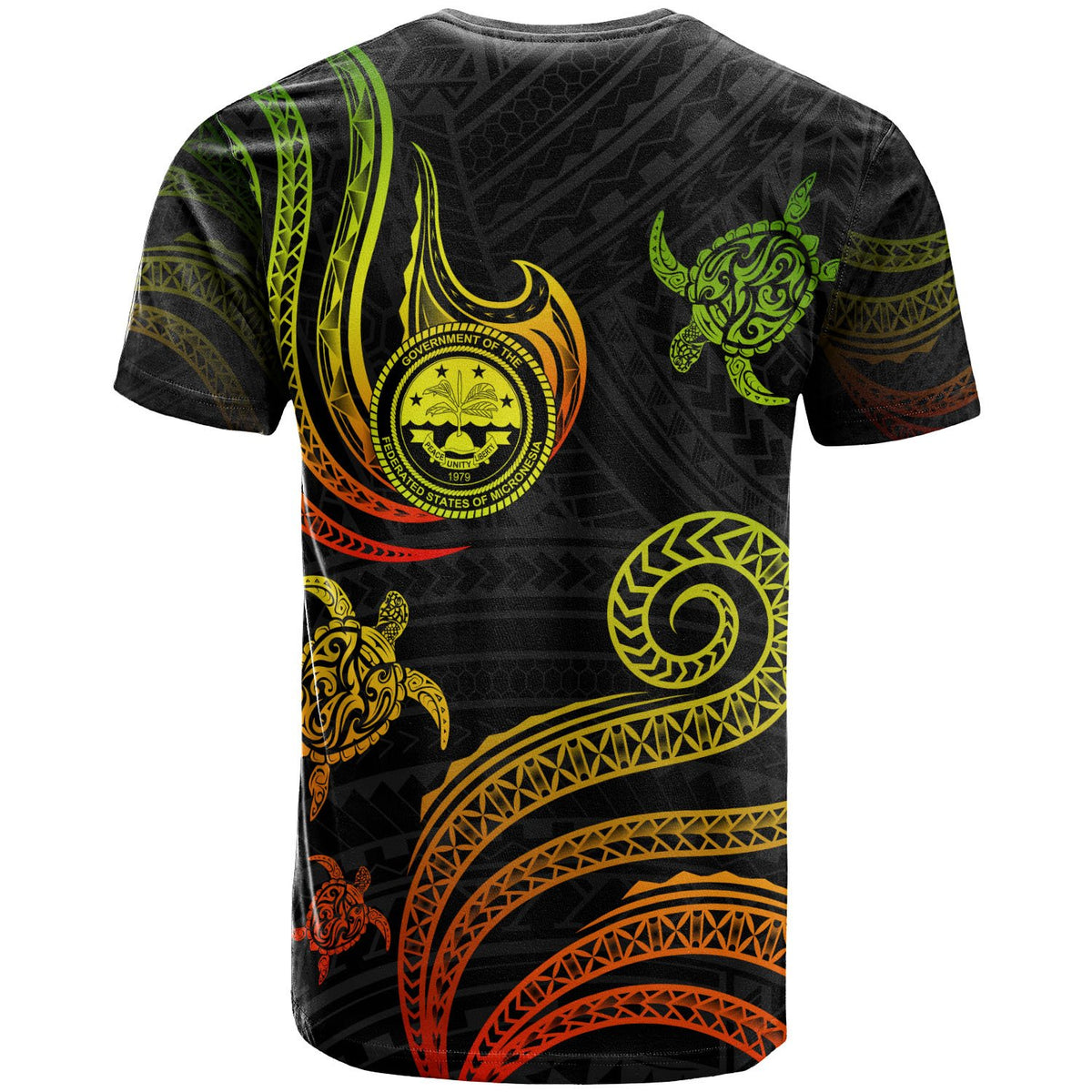 Federated States of Micronesia Custom T Shirt Polynesian Turtle With Pattern Reggae - Polynesian Pride