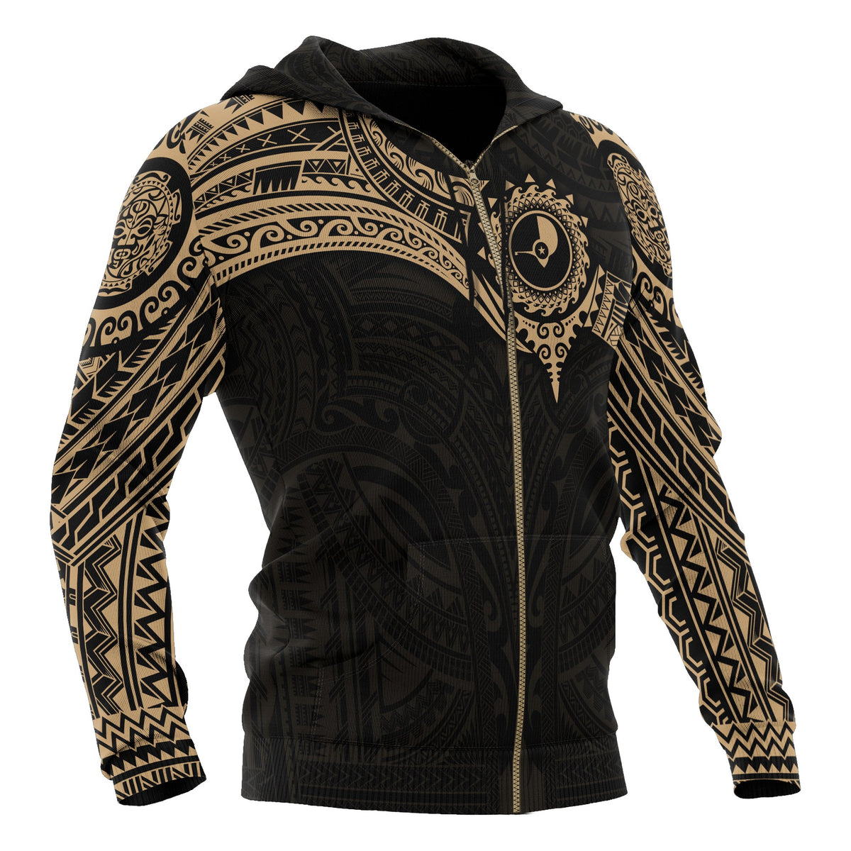 Yap Micronesian Zip up Hoodie Gold Heart Shield - Polynesian Pride