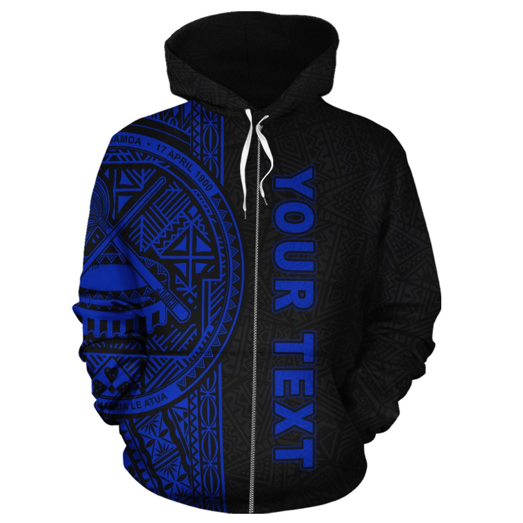 American Samoa Polynesian Custom Zip up Hoodie Blue Line - Polynesian Pride
