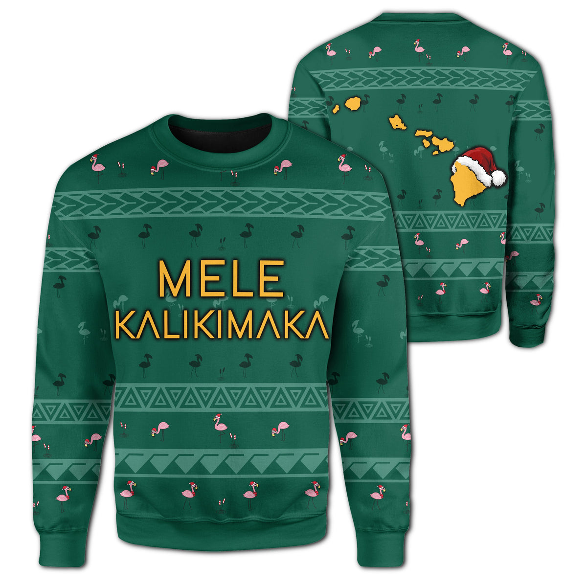 Hawaiian Map Polynesian Mele Kalikimaka Flamingo Christmas Sweatshirt Unisex Green - Polynesian Pride