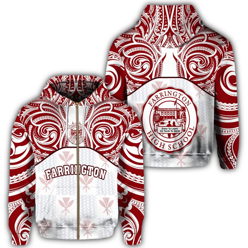 hawaiiZipper Hoodie Kanaka Farrington High School Zipper Hoodie Demodern Style Unisex White - Polynesian Pride