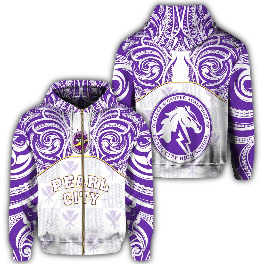 hawaiiZipper Hoodie Kanaka Pearl City High School Zipper Hoodie Demodern Style Unisex White - Polynesian Pride