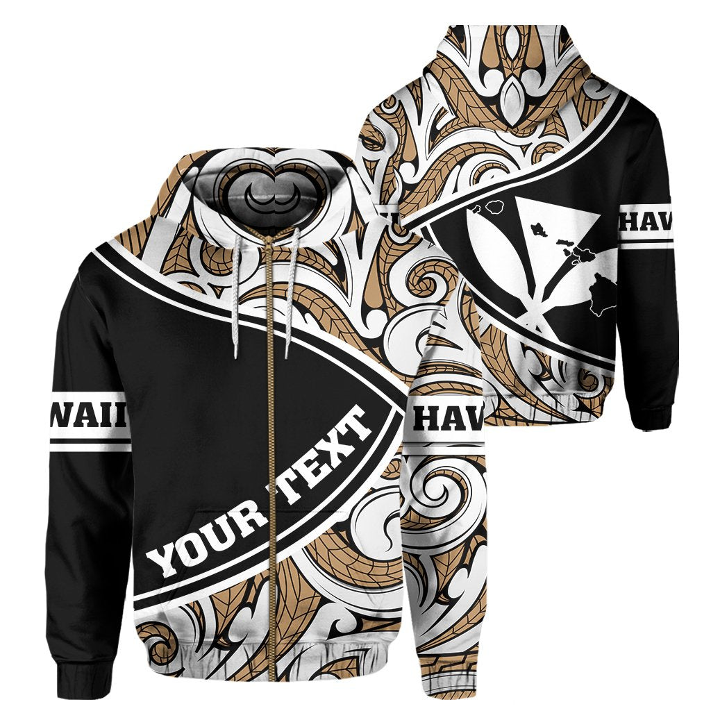Personalized Hawaii Polynesian Hoodie (Zip up) Loge Style Unisex Black - Polynesian Pride