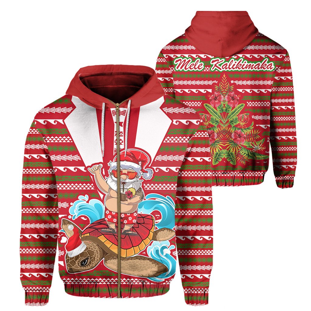 Hawaii Mele Kalikimaka Chrismas Hoodie (Zip up) Kimbum Style Unisex Red - Polynesian Pride