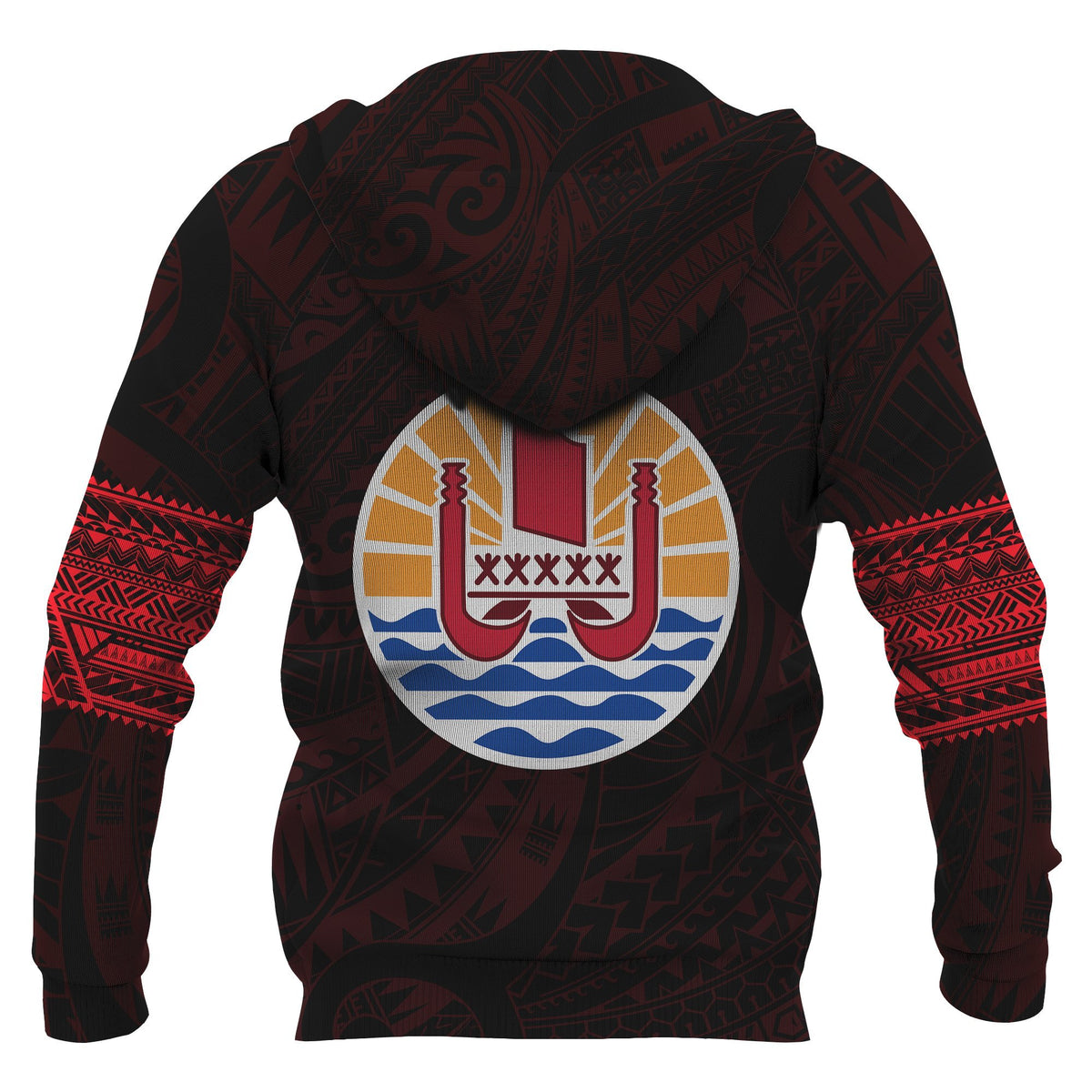 Tahiti Polynesian Tattoo All Over Hoodie Red - Polynesian Pride