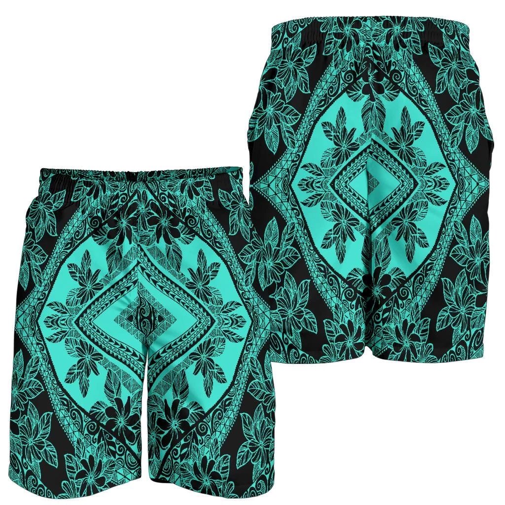 Polynesian Plumeria Mix Turquoise Black Men's Short Turquoise - Polynesian Pride