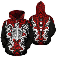 Hawaii Turtle Tribal Red Hoodie Armor Style Unisex White - Polynesian Pride