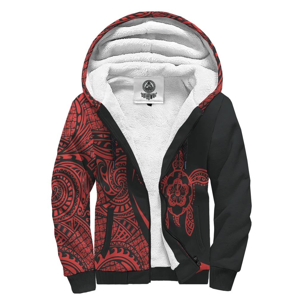 Hawaii Turtle Red Polynesian Sherpa Hoodie - Circle Style Red - Polynesian Pride