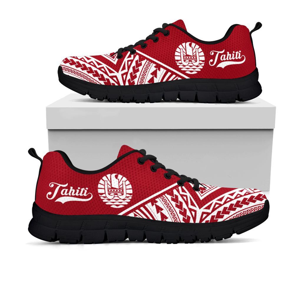 Tahiti Rising Sneakers - Tahiti Flag Polynesian Tattoo (Red) - A16 Unisex White - Polynesian Pride