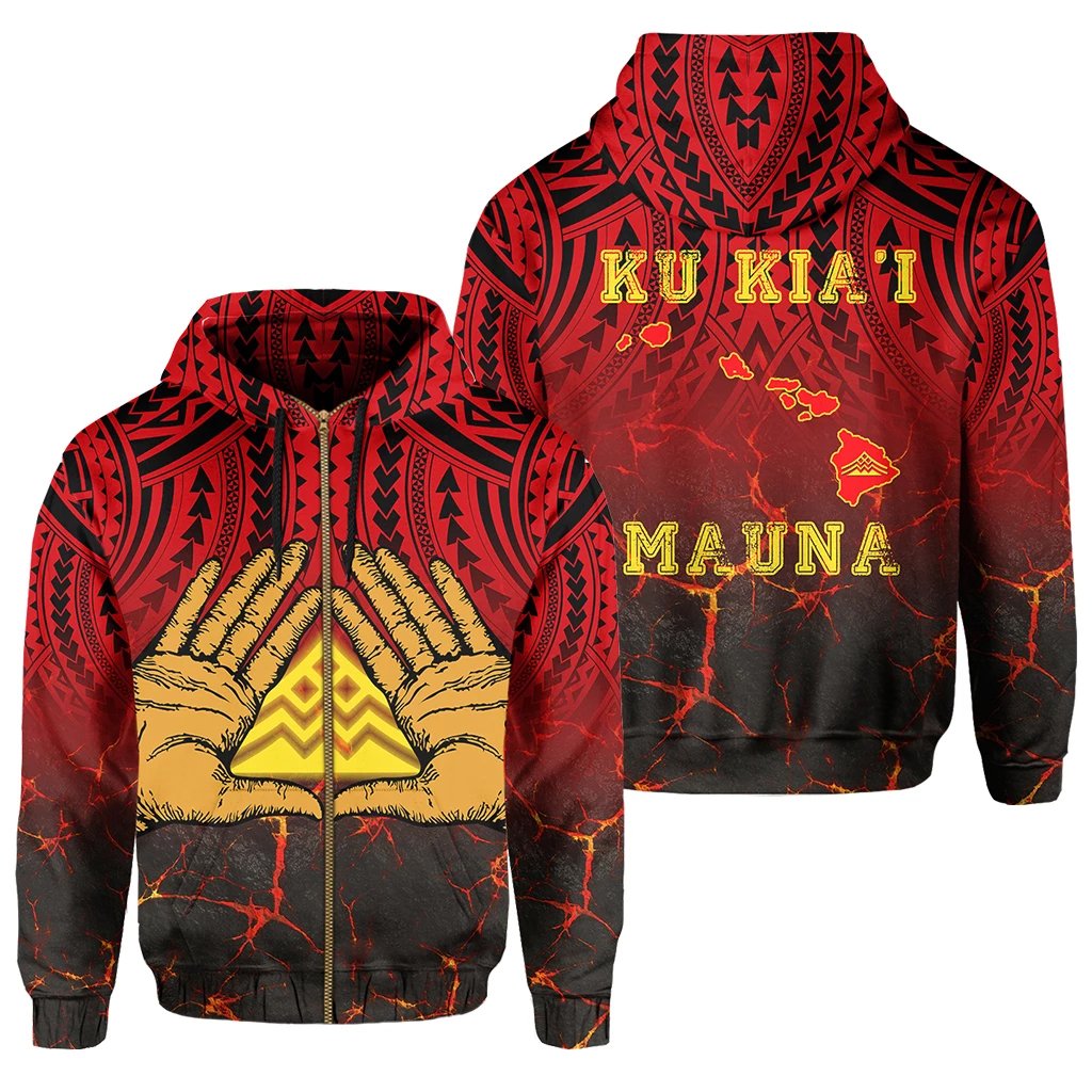 Hawaii Protect Mauna Kea Hoodie Zip Polynesian Hat Unisex Red - Polynesian Pride