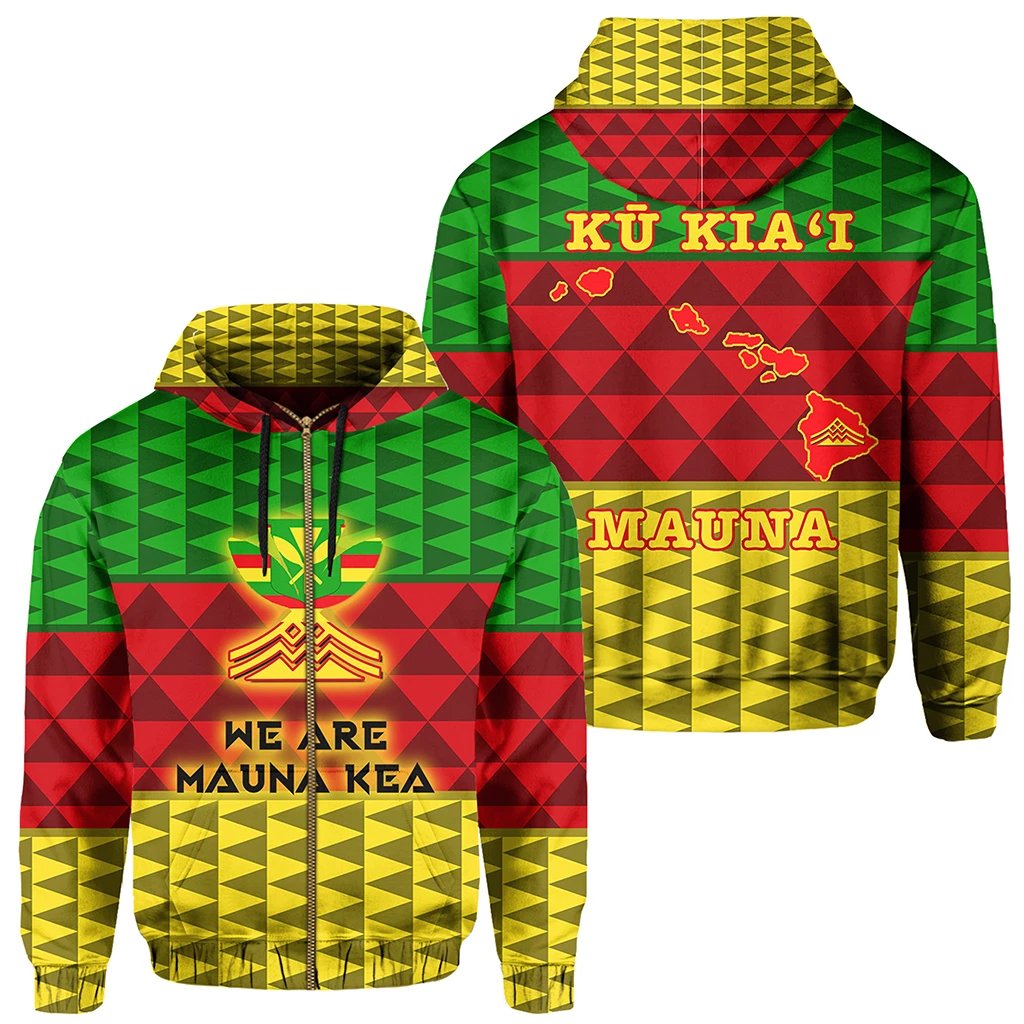 Kanaka Hawaii Protect Mauna Kea Hoodie Zip Unisex Red - Polynesian Pride