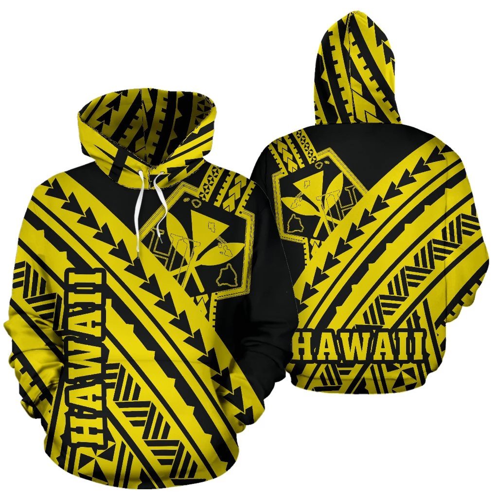 Hawaii Kanaka Polynesian Hoodie Poly Style Yellow Unisex White - Polynesian Pride