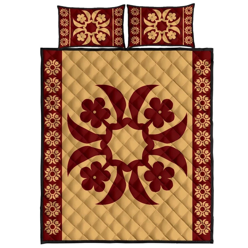 Hawaiian Quilt Pattern Flower Quilt Bed Set Gold - Polynesian Pride
