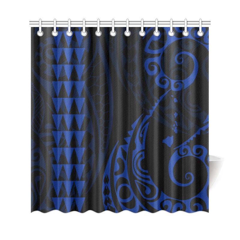 Hawaii Kakau Blue Polynesian Shower Curtain - Polynesian Pride