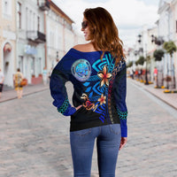 Federated States of Micronesia Custom Personalised Women's Off Shoulder Sweater - Vintage Tribal Moutain - Polynesian Pride